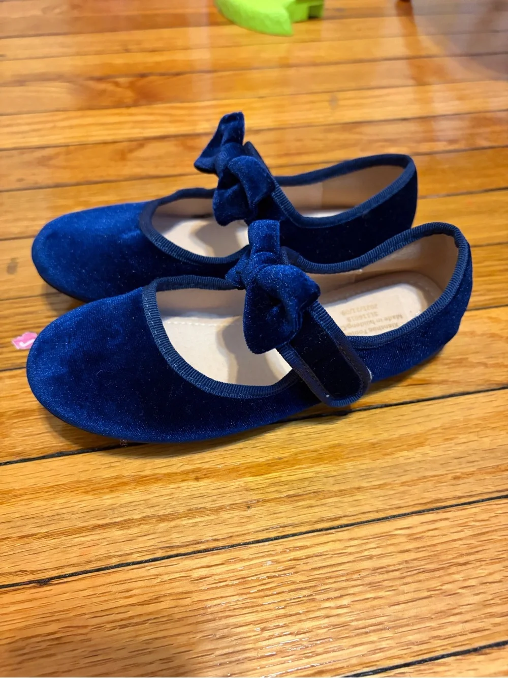 Girls Navy Velvet Bow Mary Jane Flats